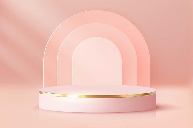 Luxury Pink Pastel Podium Abstract scene background Product presentation mock up show cosmetic product Blank Podium stage pedestal or platform 3D Vector