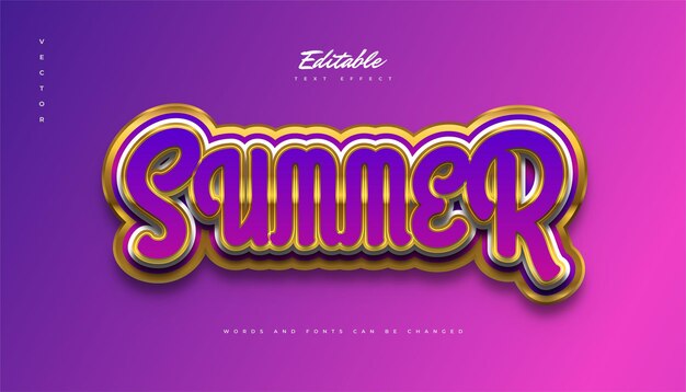 Luxury Purple and Gold Text Style with 3D Sticker Effect Colorful Summer Text Effect