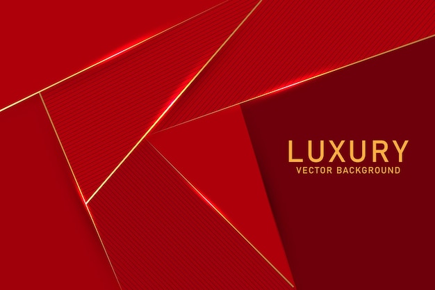 Luxury red and gold abstract background with triangle gold glitter light effect design