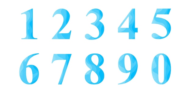 Lyseblå tal. Sæt med trendy blå tal 1 2 3 4 5 6 7 8 9 0 til plakat og T-shirt