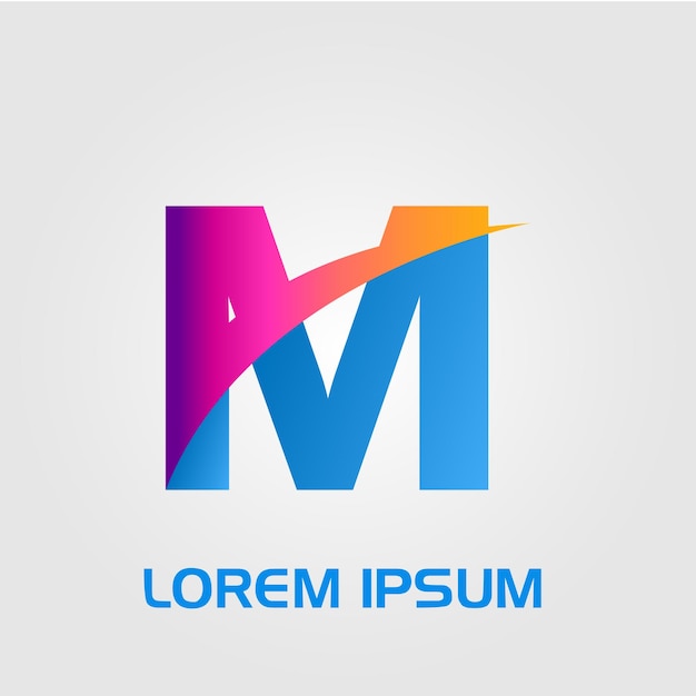 M Letter Abstract Curve Line Initial Logo