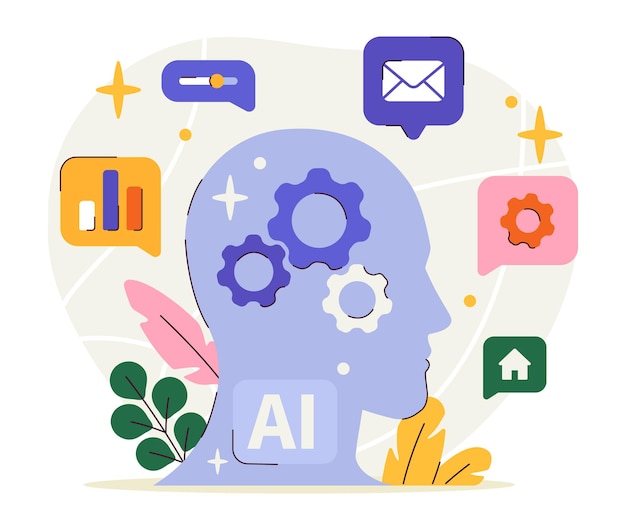 Machine learning concept artificial intellegence silhouette of head ai modern technologies and