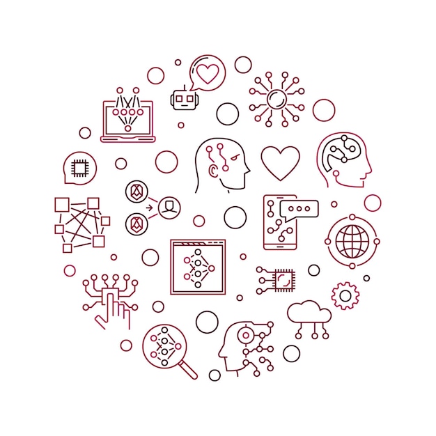 Machine Learning line round banner Vector cirlce shaped ML concept illustration
