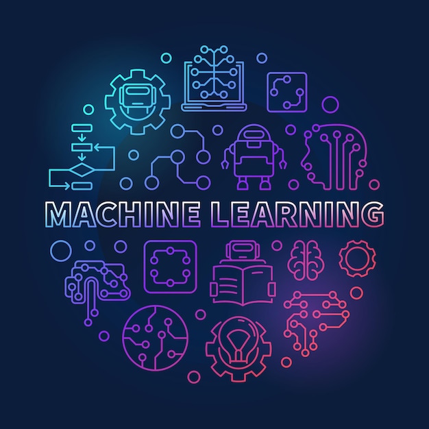 machine learning round vector colored outline illustration
