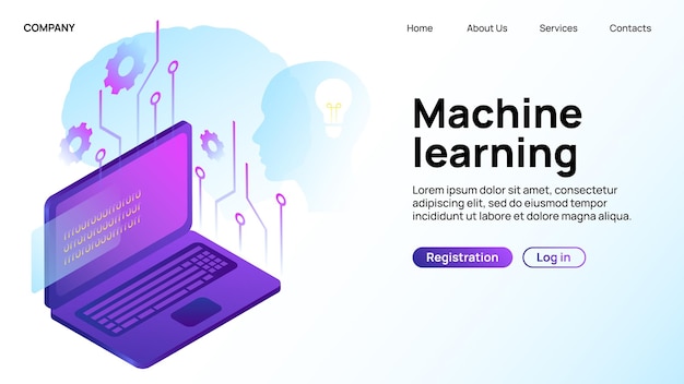 Machine learning web Banner Landing page Vector illustration