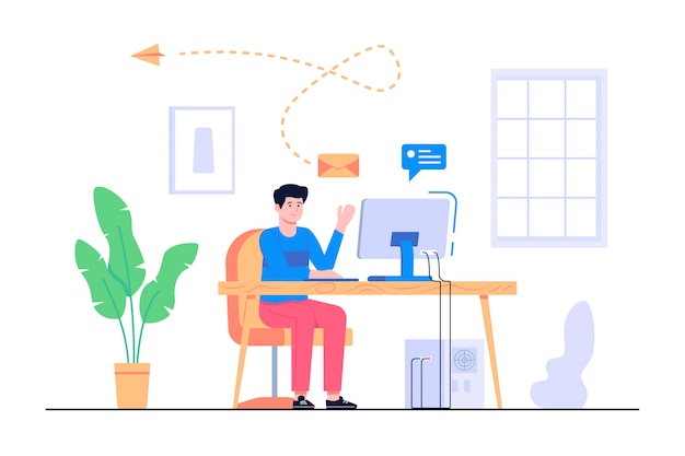 Mænd arbejder hjemmefra koncept illustration