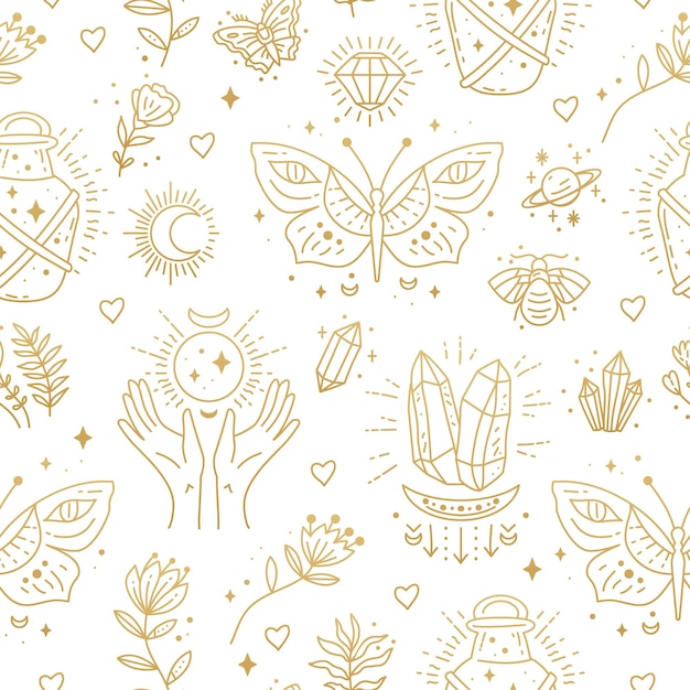 Magic boho symbols seamless pattern Backdrop of gypsy sacred elements