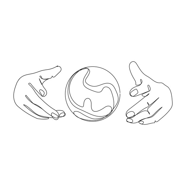 magic crystal ball between two human minimal art drawing.hands with magic ball vector  illustration