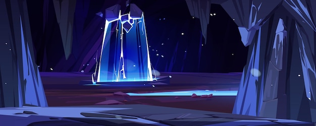 Magic portal door in dark underground cave
