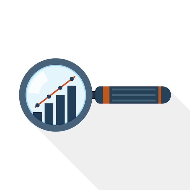 Magnifier and graph icon Vector illustration
