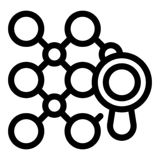 Magnifying glass analyzing connections in a network structure