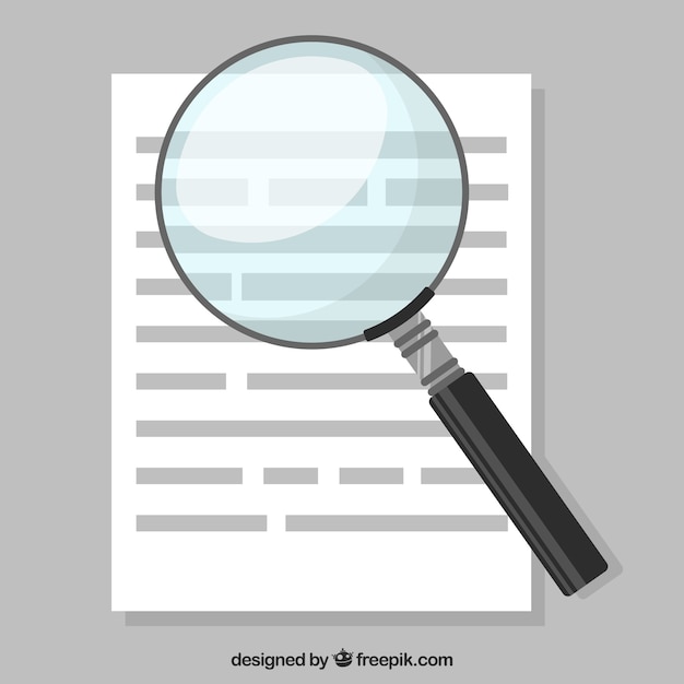 magnifying glass background with sheet in flat style
