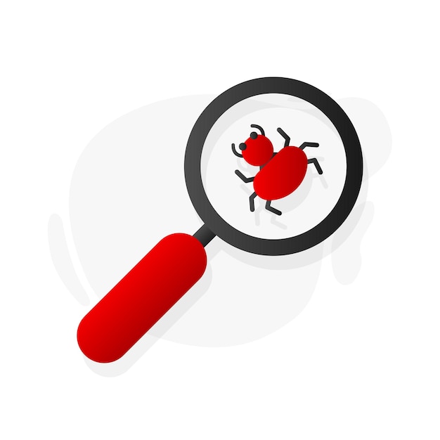 Magnifying glass scans a computer virus Flat syle Vector illustration
