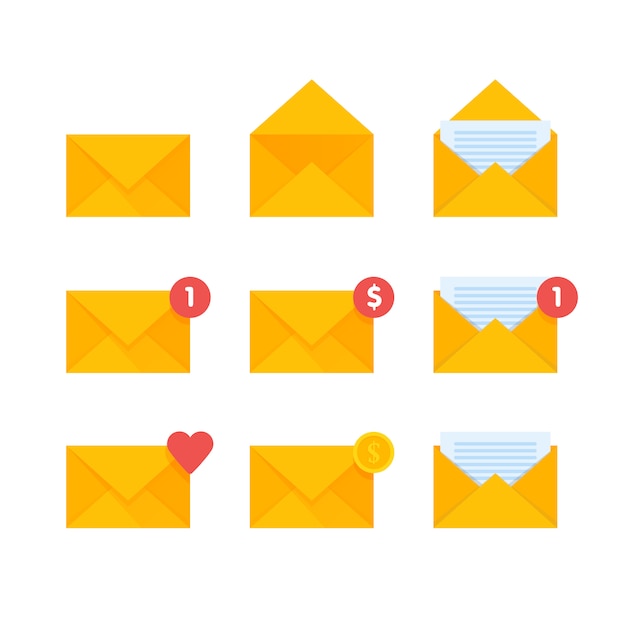 Mail envelope icons set 