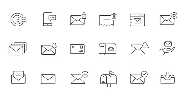 Mailbox line icon set Letter send email contact spam address book editable outline icon
