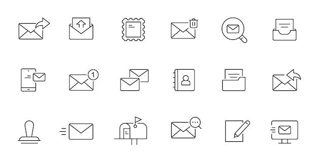 Mailbox line icon set Letter send email contact spam address book editable outline icon