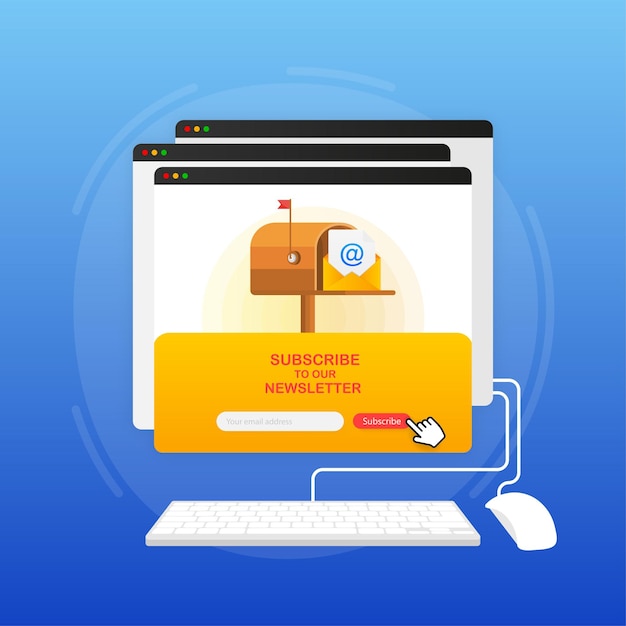 mailbox with a letter inside in a flat style on screen device on a yellow background subscribe