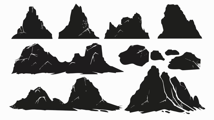 Vektör majestic mountain rocks in striking black silhouette vector isolated illustration