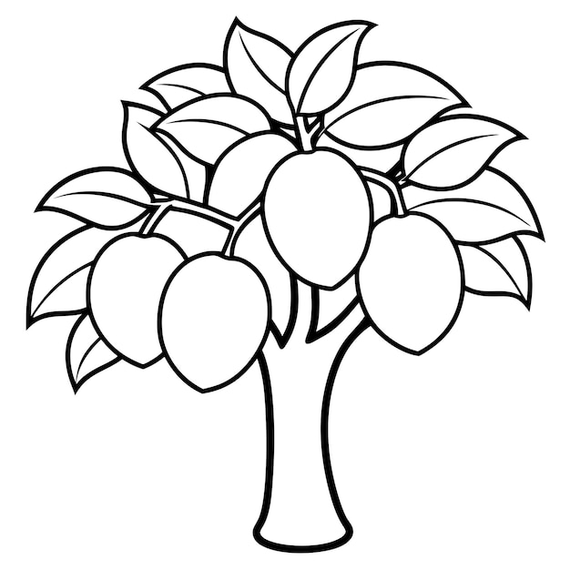 make a line drawing of a mango tree with a white background black color and vector style