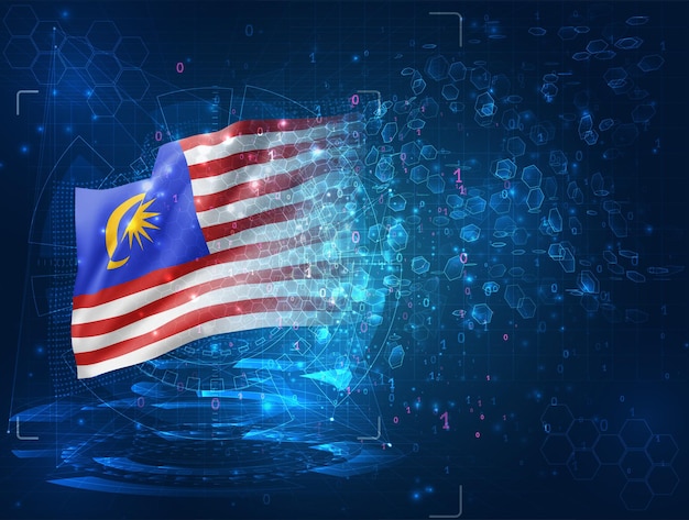 Malaysia, vector 3d flag on blue background with hud interfaces