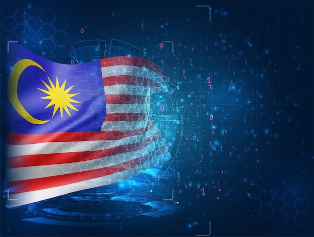 Malaysia, vektor 3d flag på blå baggrund med hud-interfaces