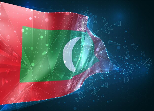 Maldives,  flag, virtual abstract 3D object from triangular polygons on a blue background