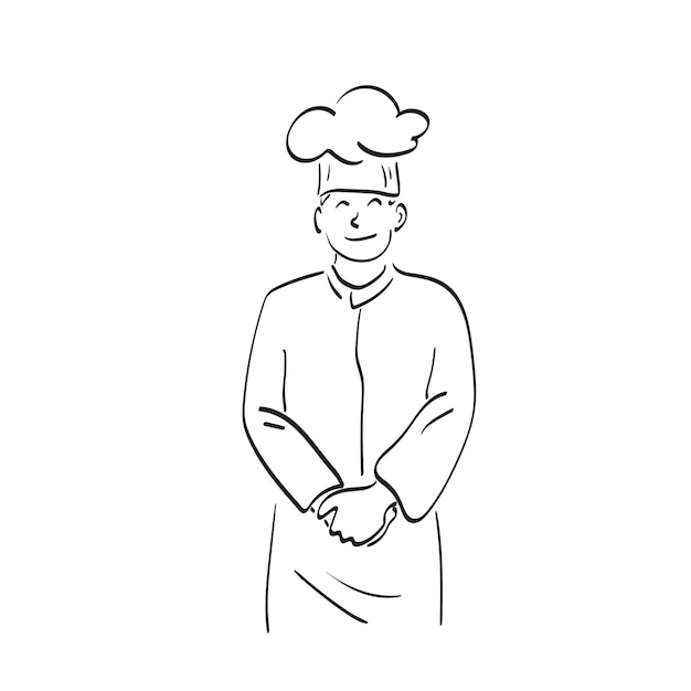 male chef standing with hat illustration vector hand drawn isolated on white background line art
