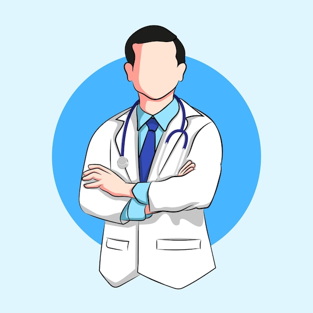 male doctor carrying a stethoscope while crossing his arms