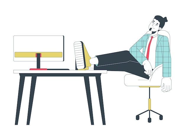 male employee physically exhausted after meeting deadline 2d linear cartoon character caucasian man tired happy isolated line vector person white background break color flat spot illustration