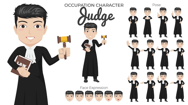male judge character set with variety of pose and face expression