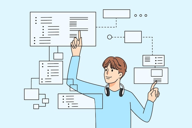 Male programmer working with tabs
