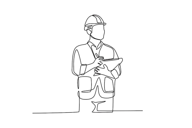 Male technician recording project progress Labor concept oneline drawing