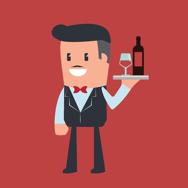 male waiter serving as a vector character