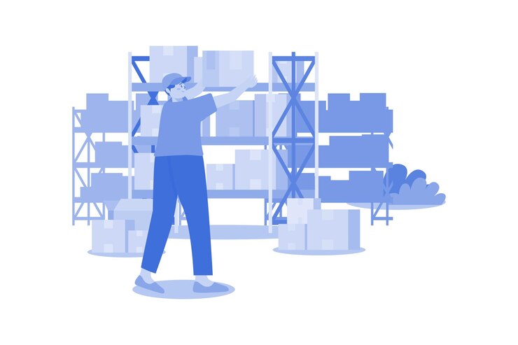 Vektör male workers arranging boxes in the warehouse