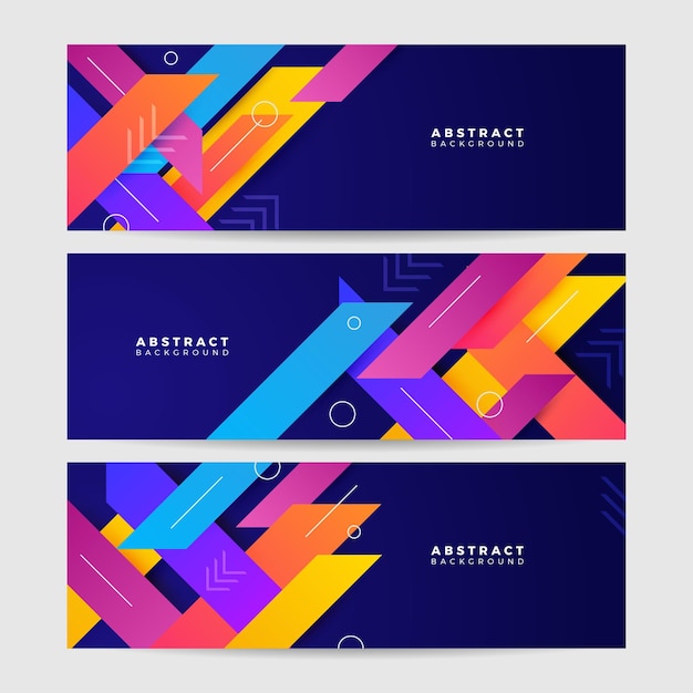 Mall för abstrakt färgglad polygonbannerdesign. Färgglad teknisk webb-banner med geometriska former i bakgrunden och lutning-färger. Vektorgrafisk designbanner mönsterpresentationsbakgrund