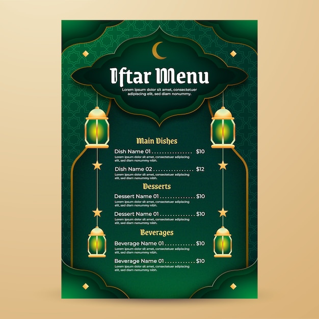 Mall för iftar-meny med lutning