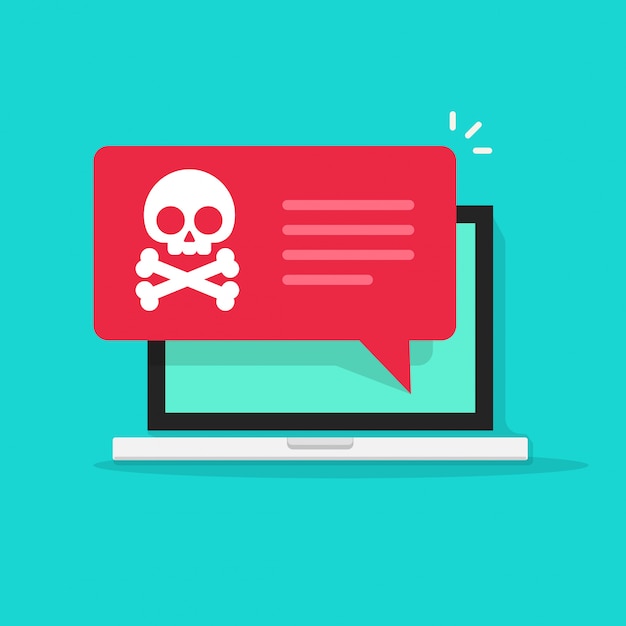 Malware eller falsk internet spam notifikation på bærbar computer vektor flad tegneserie