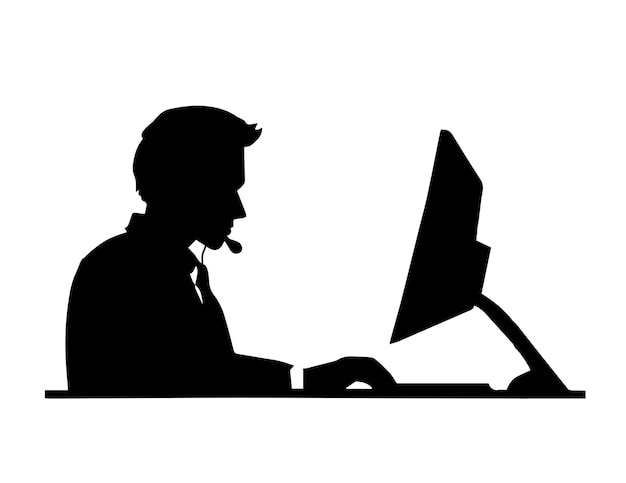 Man call center and working with headset computer for online customer support