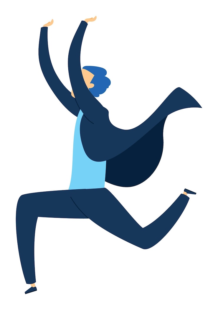 Vektör man celebrating success joyfully blue suit excited businessman victory happy dance gesture