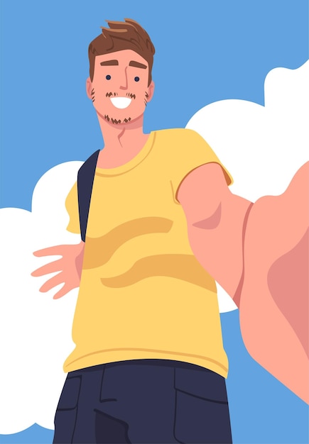 Man character standing looking from above friendly smiling vector illustration