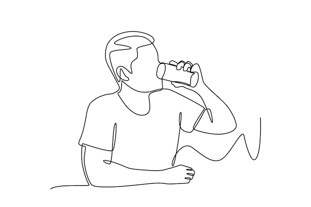 Man drinking a glass of water Drinking water concept oneline drawing