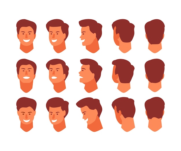 Man head view from different angles Face front side top bottom back Animation and rotation