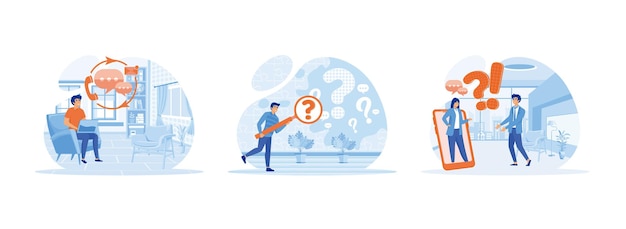 Man holding magnifying glass and looking through it at interrogation points FAQ Q