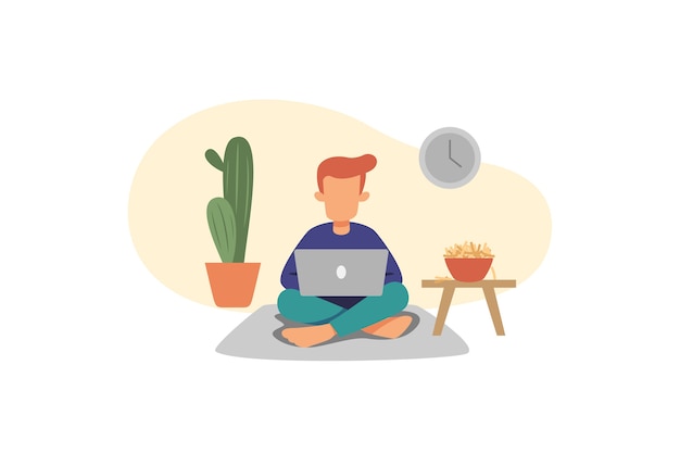 Man illustration working from home