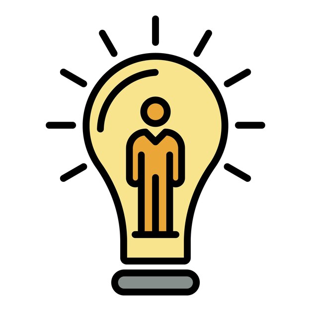 Man in a light bulb icon Outline man in a light bulb vector icon color flat isolated