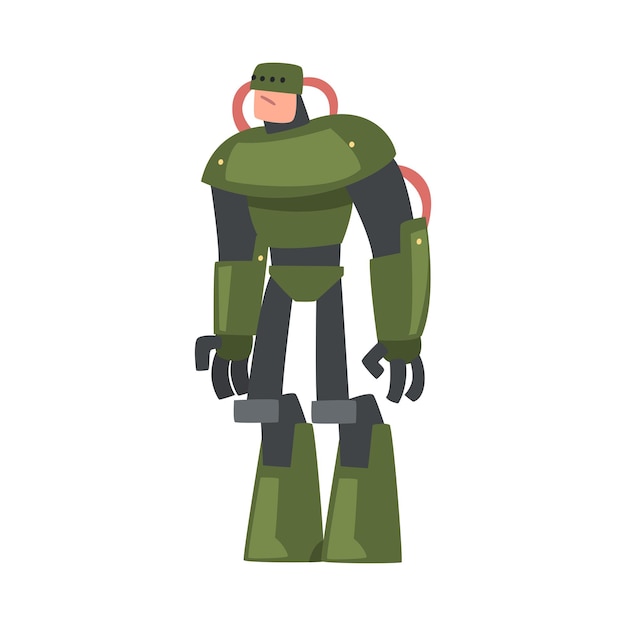 Man in Green Robot Costume Carnival Party or Masquerade Concept Cartoon Style Vector Illustration