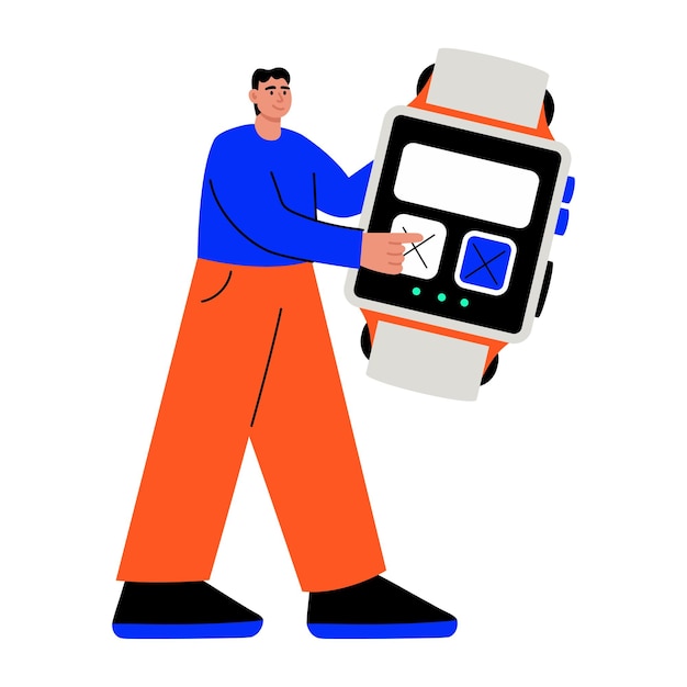 Man Interacting with a Large Smartwatch Interface