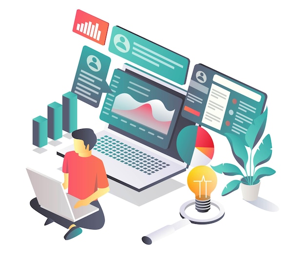 Man is analyzing social media marketing data and ads