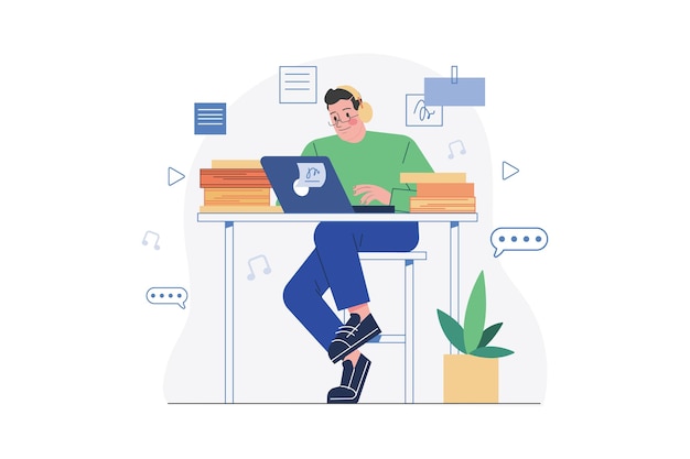 Man Listening To The Podcast While Working