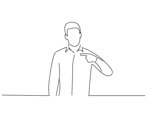 Man pointing finger to himself line art or continuous line art illustration
